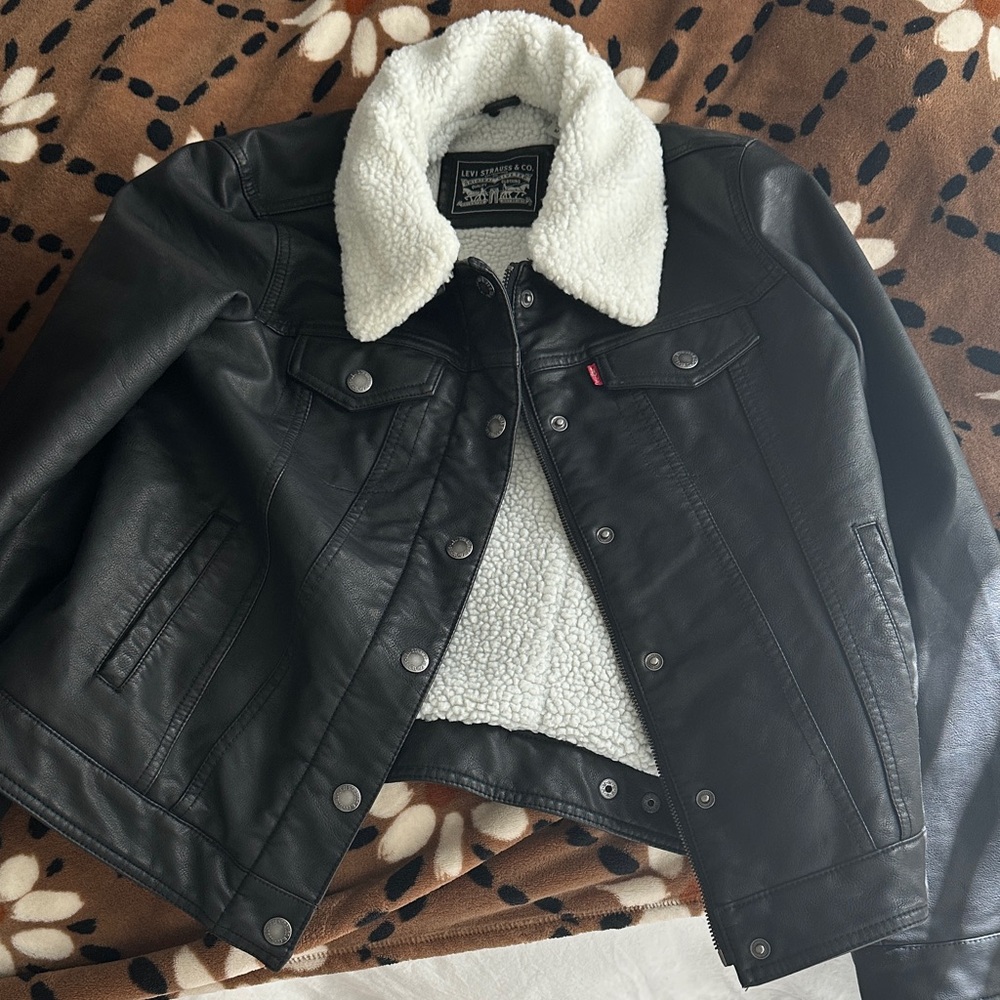 Levi's Black Leather Jacket with White Sherpa Lining
